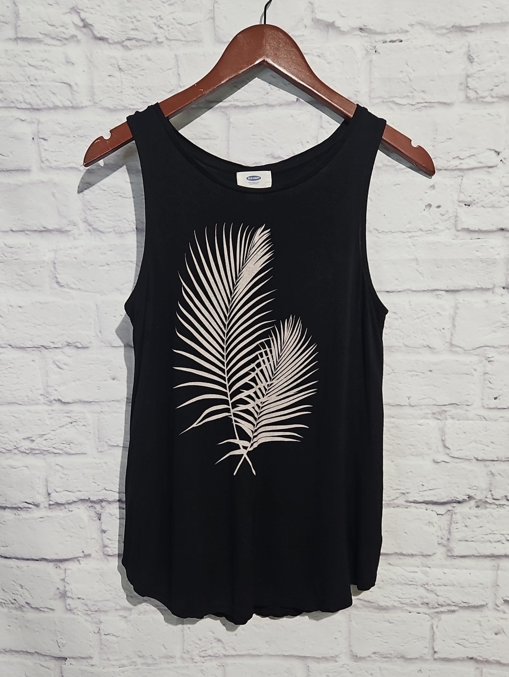 Old Navy Black Tank with Cream Palm Print